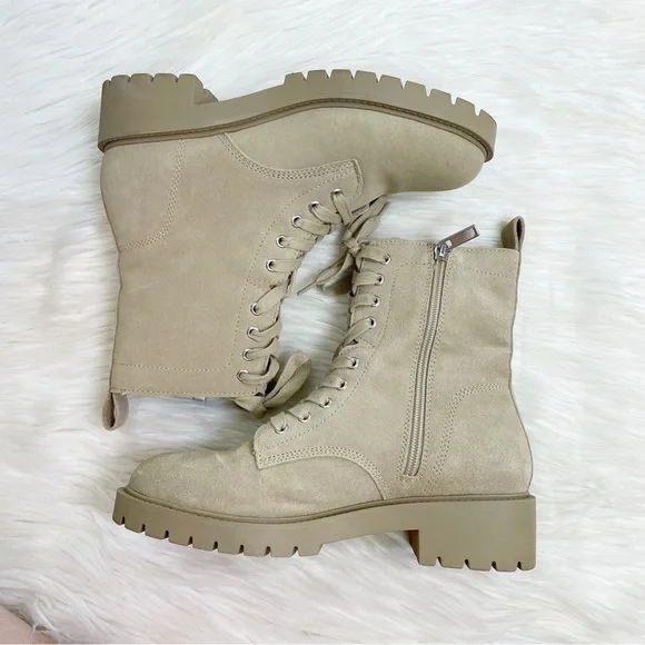 Steve Madden Checker Lug Sole Combat Boot in Taupe Suede Leather Women’s Size 8 - Picture 3 of 10